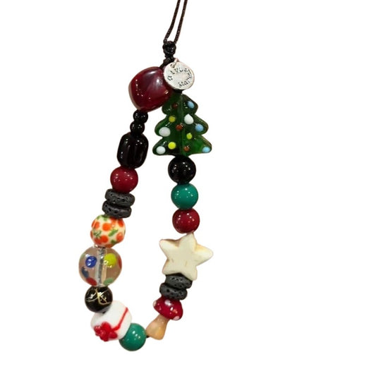 Christmas Beaded Camera Strap – Handmade CCD & Polaroid Wrist Strap, Festive DIY Phone Case Charm