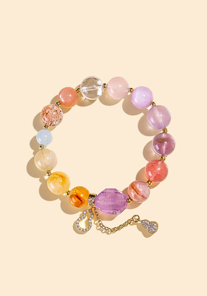 Natural Crystal Multi-Gem Amethyst Bracelet for Women Good Luck Hand String Jewelry