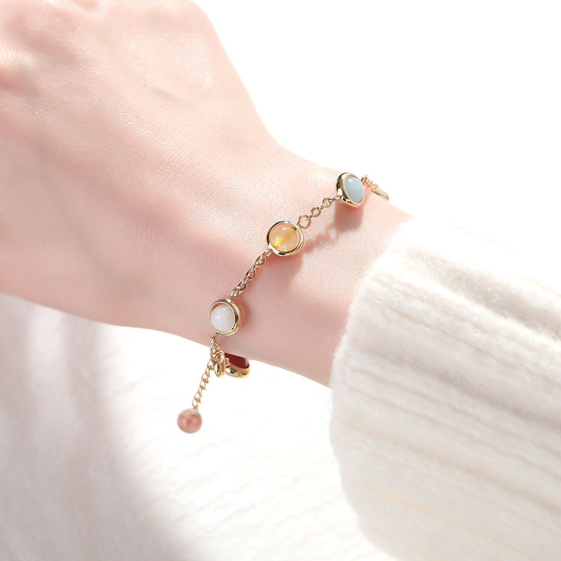 Korean Sweet Style Rainbow Crystal Bracelet – Colorful Candy Beads for Women, Fairycore Lucky Charm Handmade Jewelry