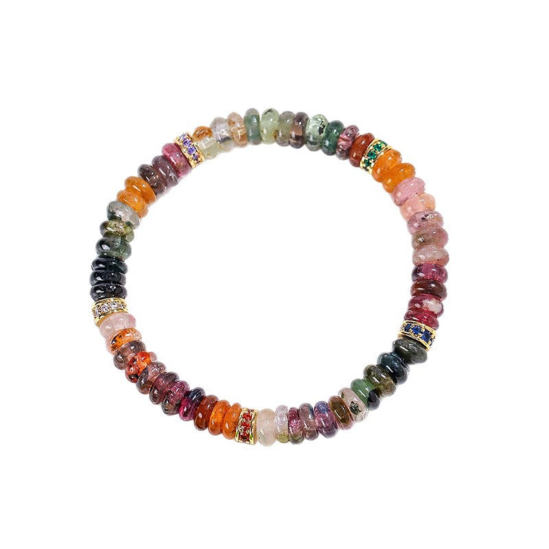 Natural Colorful Tourmaline Abacus Bead Bracelet for Women, Niche Fashion with a Sense of Sophistication, White Moonlight Tablet Direct Cut Bracelet Jewelry