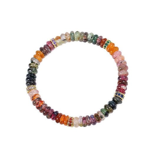 Natural Colorful Tourmaline Abacus Bead Bracelet for Women, Niche Fashion with a Sense of Sophistication, White Moonlight Tablet Direct Cut Bracelet Jewelry