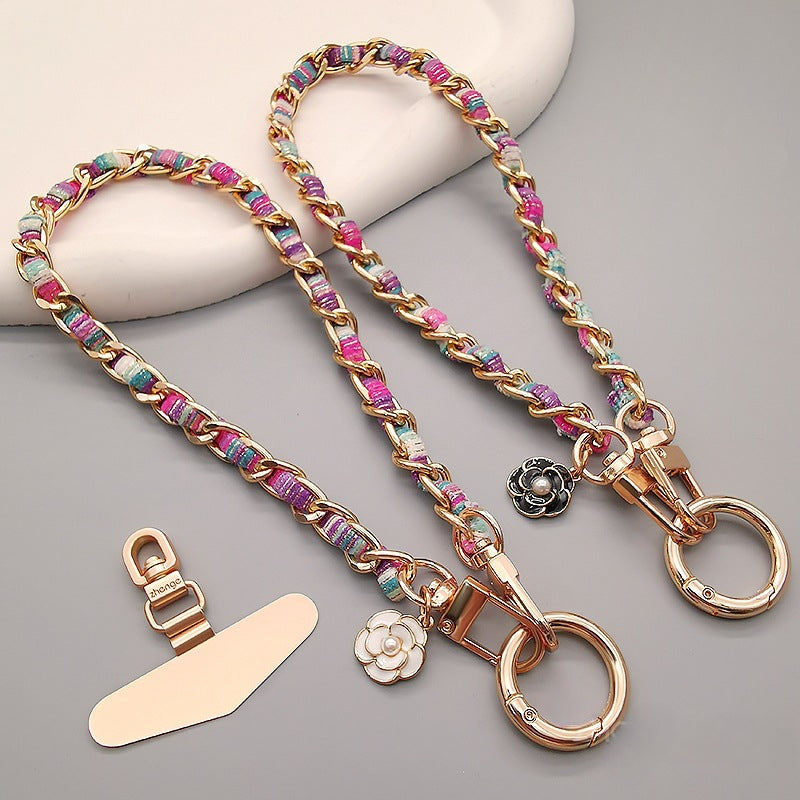 legant Chanel-inspired camellia phone strap with metal chain and charm/Long Crossbody Phone Strap / Lanyard for iPhone and Android Phone