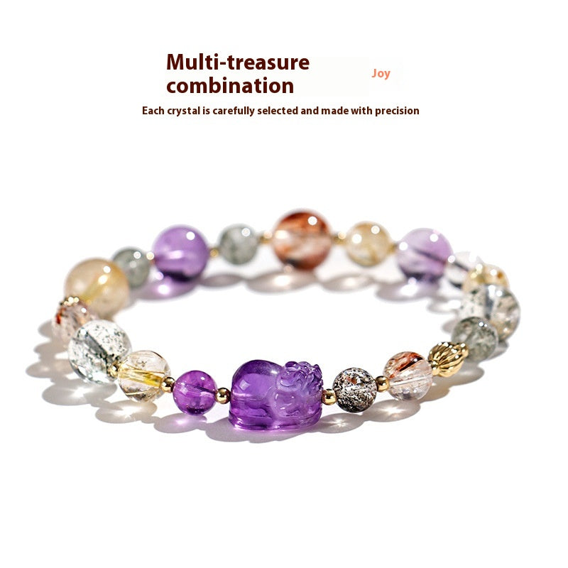 Black Gold Super Seven Crystal Bracelet for Women – Luxury Amethyst Pixiu Beaded Jewelry | High-End Niche Design