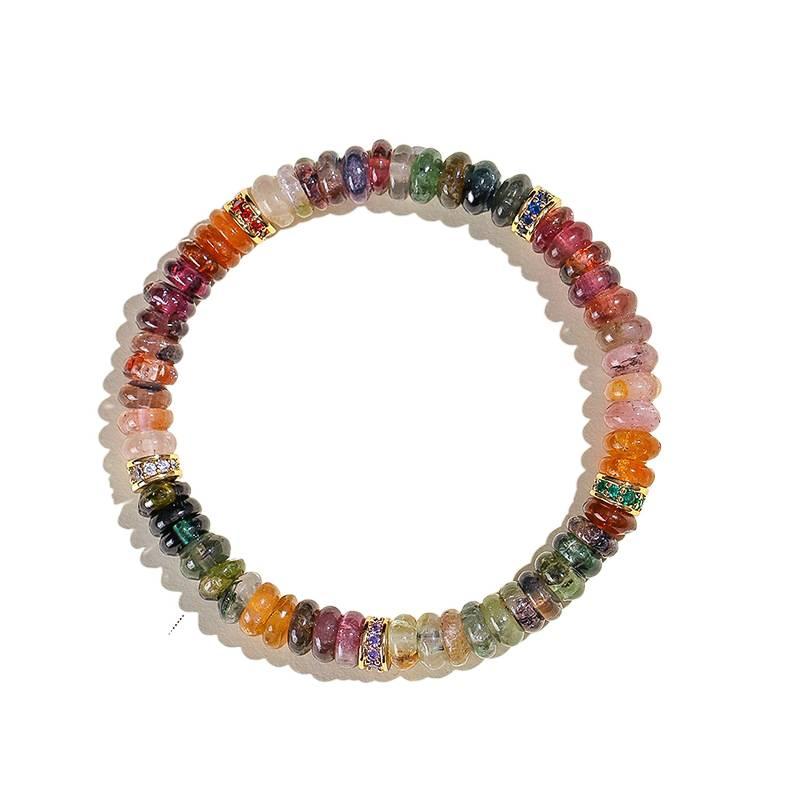 Natural Colorful Tourmaline Abacus Bead Bracelet for Women, Niche Fashion with a Sense of Sophistication, White Moonlight Tablet Direct Cut Bracelet Jewelry