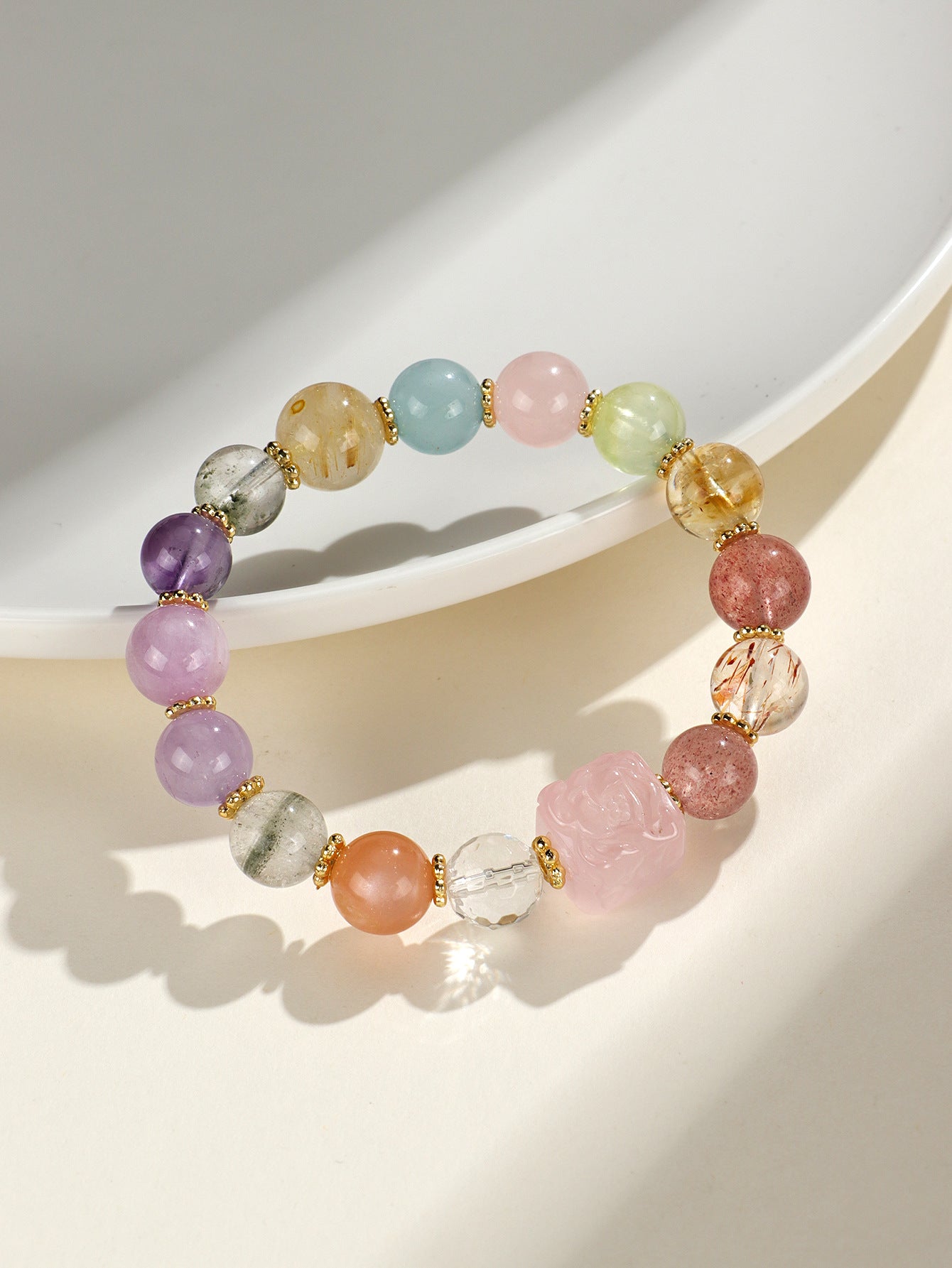 Elegant Crystal Cubic Zirconia Amulet Bracelet Nine Tailed Fox Beaded Bracelet Multi Gemstone Purple Aquamarine