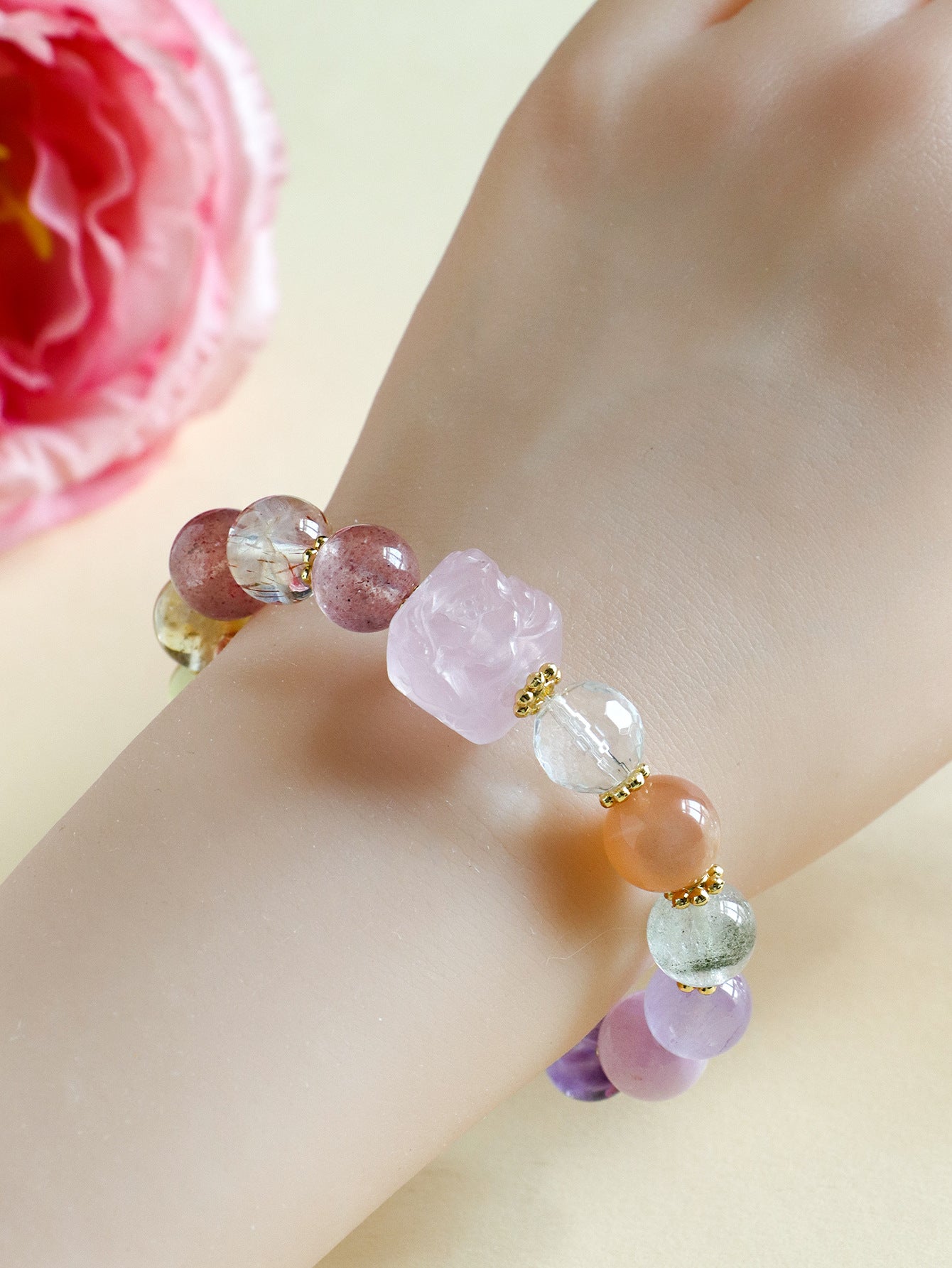 Elegant Crystal Cubic Zirconia Amulet Bracelet Nine Tailed Fox Beaded Bracelet Multi Gemstone Purple Aquamarine