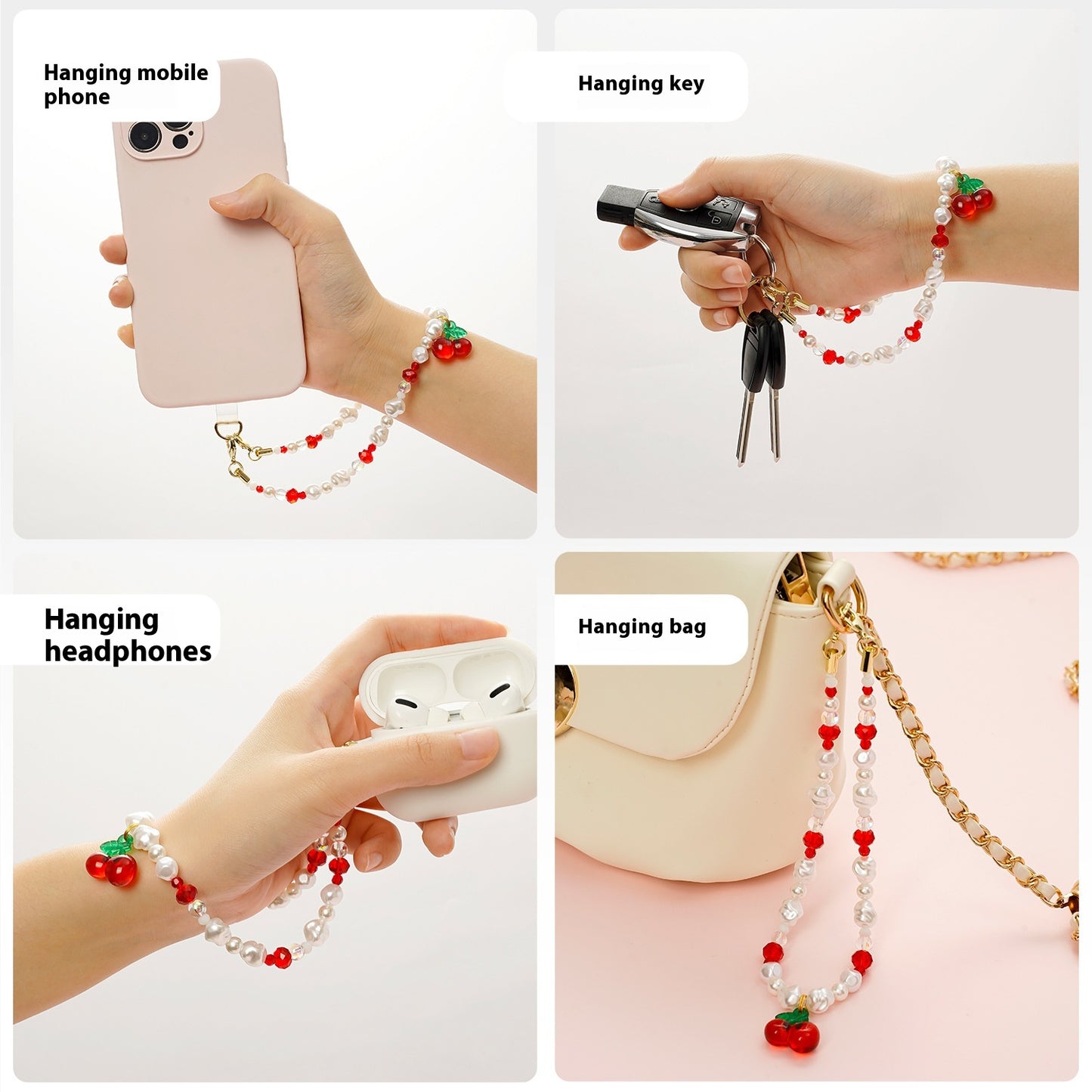 High-end Fashion Cherry Phone Chain Beaded INS Style Korean Version Girl Style Anti-lost Pearl Phone Pendant