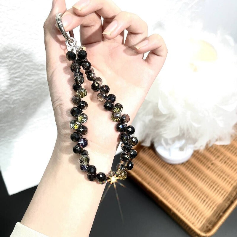 Luxury Premium Bling Bling Crystal Bead Hand Chain Wrist Short Lanyard with Clip Mobile Phone Case Keychain Bag Pendant for Female Girls