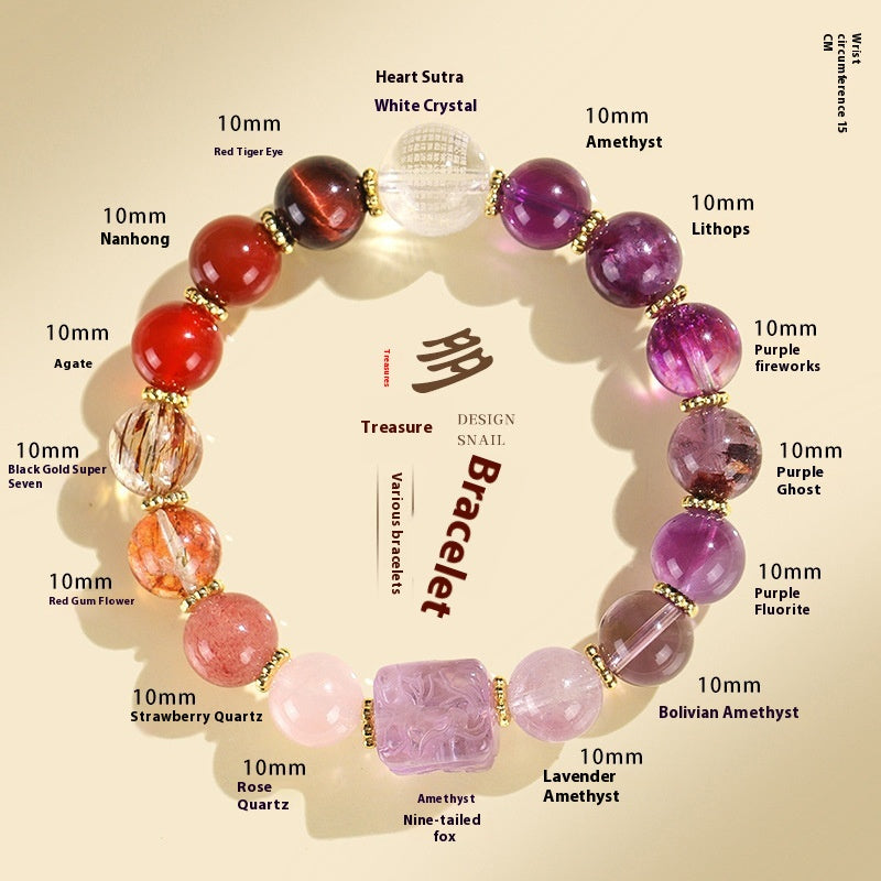 Elegant Crystal Cubic Zirconia Amulet Bracelet Nine Tailed Fox Beaded Bracelet Multi Gemstone Purple Aquamarine