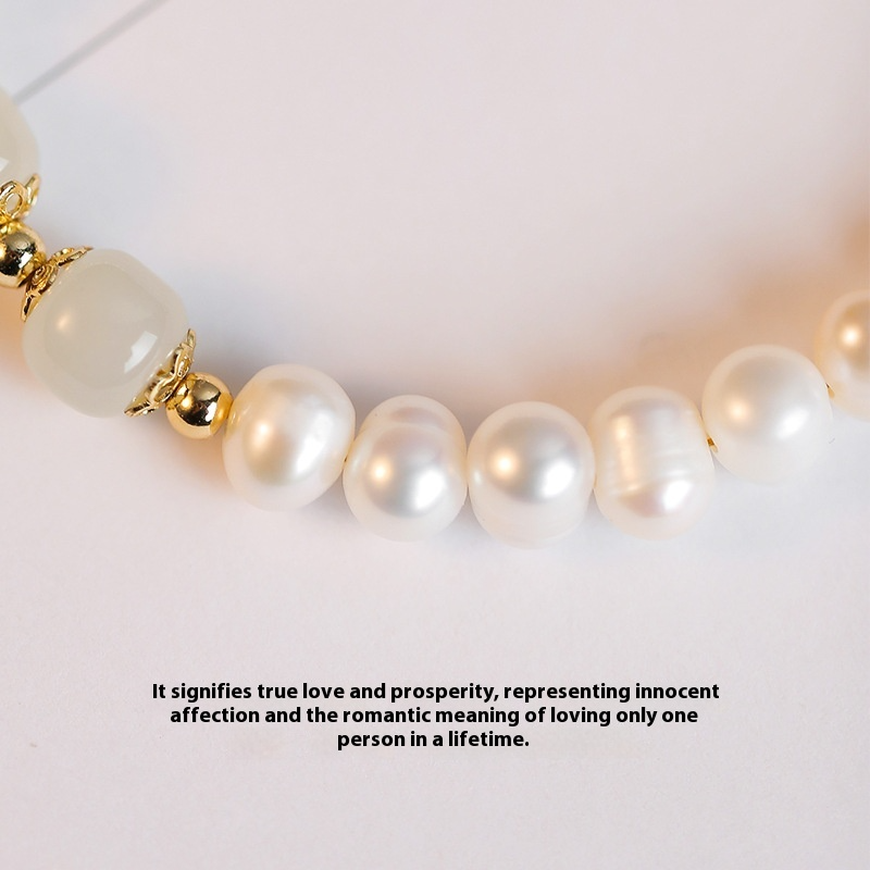 Chinese Style Natural Fresh Water Pearl & He tian Jade Bracelet – Dainty Gift for Women, Girls Handmade Friendship Jewelry