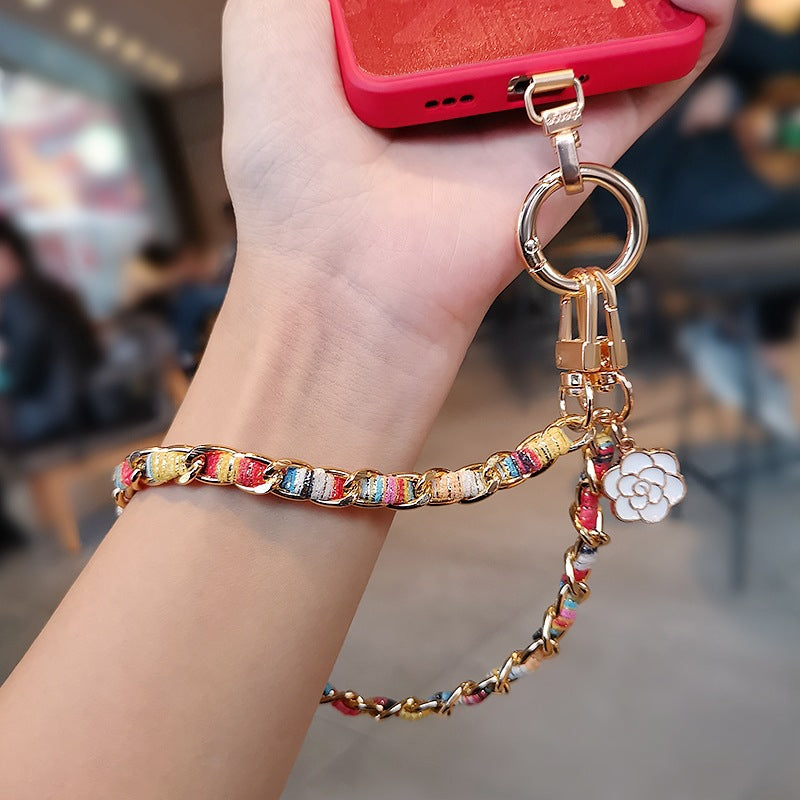 legant Chanel-inspired camellia phone strap with metal chain and charm/Long Crossbody Phone Strap / Lanyard for iPhone and Android Phone