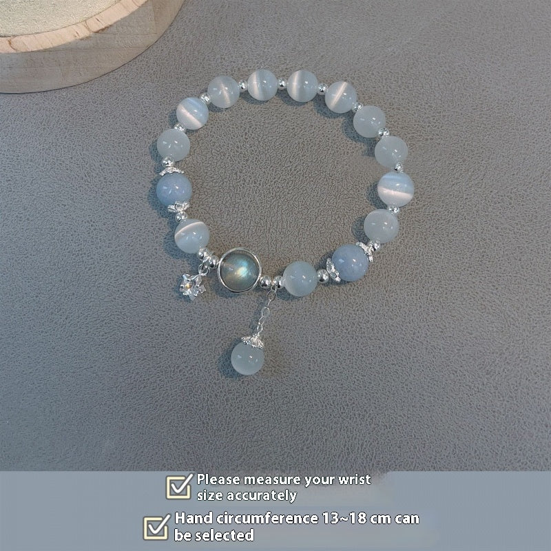 Lucky Retrograde Relief Bracelet – Cat’s Eye, Aquamarine & Moonstone Crystal Jewelry for Women | Elastic Luxe Healing Design