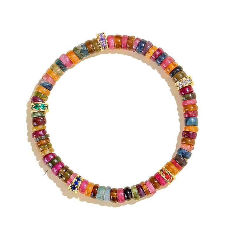 Natural Colorful Tourmaline Abacus Bead Bracelet for Women, Niche Fashion with a Sense of Sophistication, White Moonlight Tablet Direct Cut Bracelet Jewelry