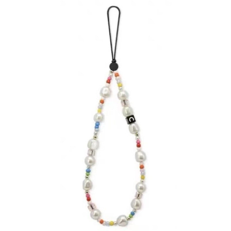 Rainbow Pearl Phone Strap – Trendy INS Style Beaded Chain for Case, Bag & Key Accessories
