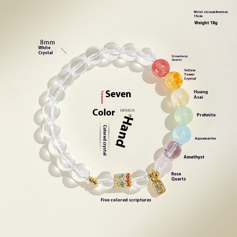 6MM-8MM White Crystal Multi-Color Scripture Beaded Bracelet for Women – Sweet Rainbow Amethyst Multi-Stone Spiritual Jewelry