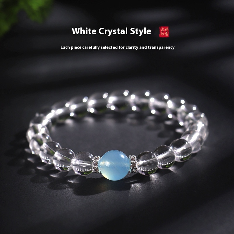 Clear Quartz & Aquamarine Beaded Bracelet – 8/10/12mm Crystal Jewelry for Women | Elegant Energy Healing Hand Chain