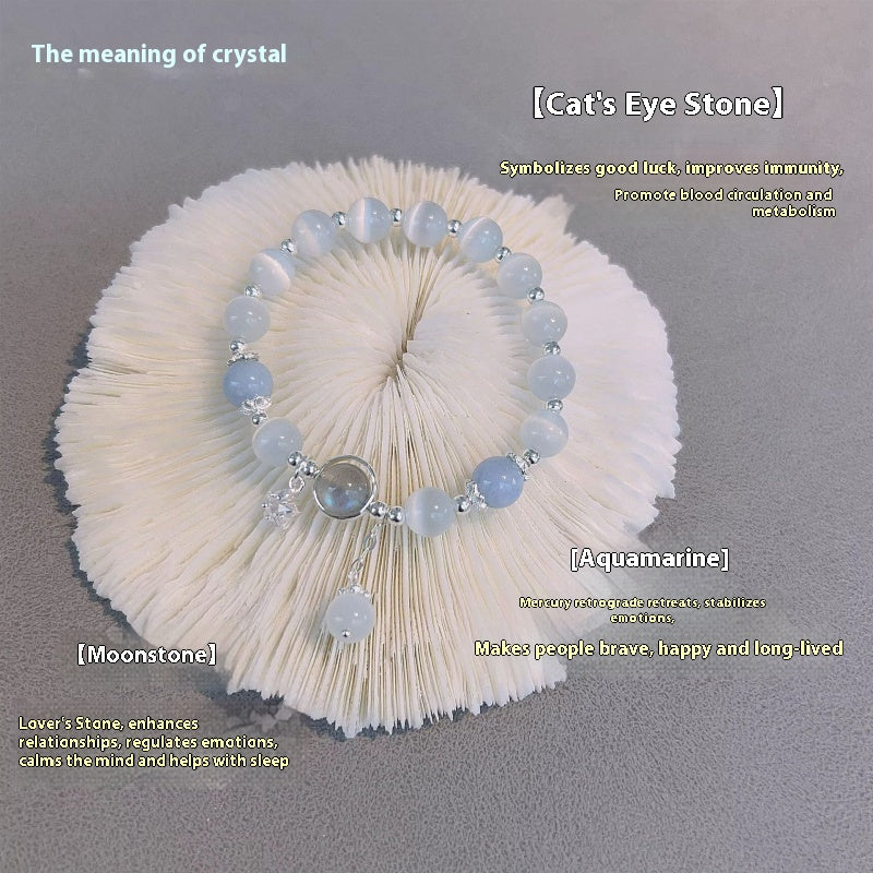 Lucky Retrograde Relief Bracelet – Cat’s Eye, Aquamarine & Moonstone Crystal Jewelry for Women | Elastic Luxe Healing Design