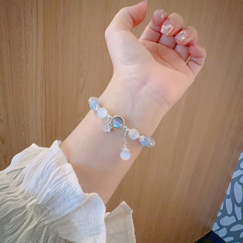 Lucky Retrograde Relief Bracelet – Cat’s Eye, Aquamarine & Moonstone Crystal Jewelry for Women | Elastic Luxe Healing Design