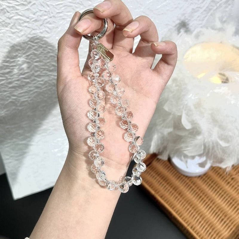 Luxury Premium Bling Bling Crystal Bead Hand Chain Wrist Short Lanyard with Clip Mobile Phone Case Keychain Bag Pendant for Female Girls