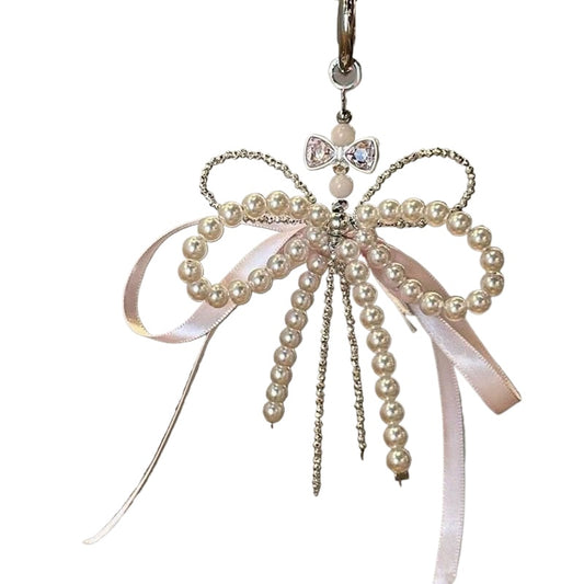 Elegant, girly Balletcore Pink Bow Pearl Phone Strap & Keychain – Korean INS Style Bag Charm Accessory