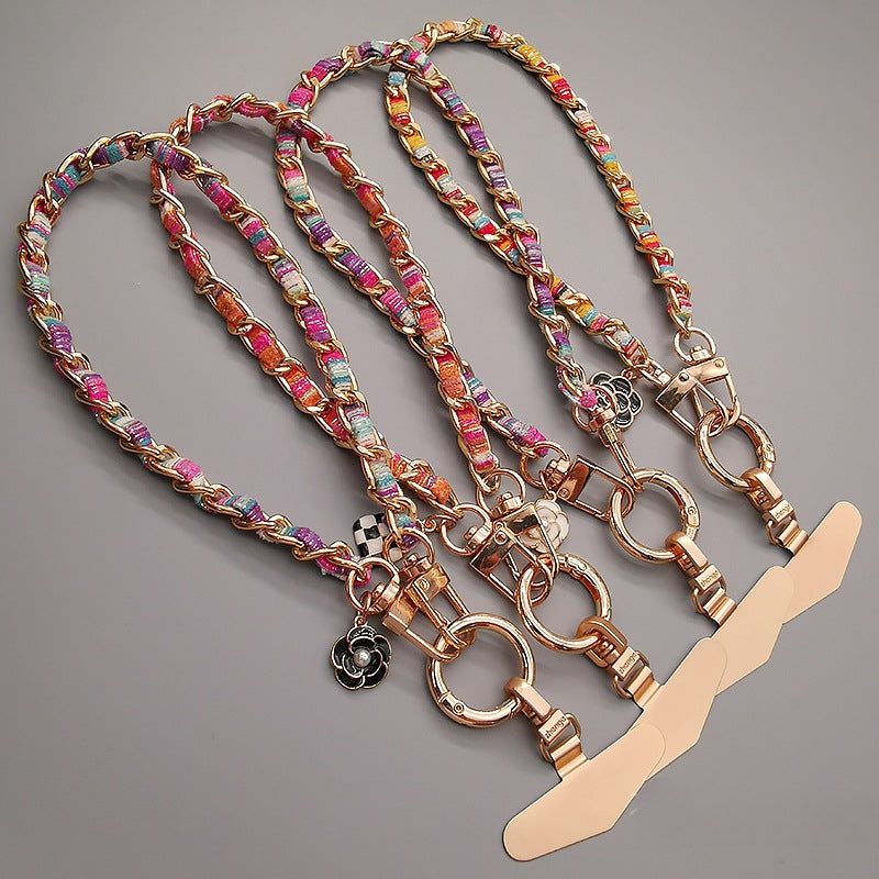 legant Chanel-inspired camellia phone strap with metal chain and charm/Long Crossbody Phone Strap / Lanyard for iPhone and Android Phone