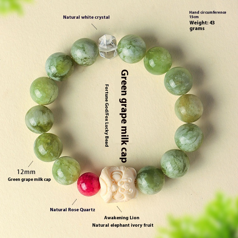 Ivory Nut Beaded Beautiful Bracelet with Green Aventurine & Rose Quartz – Lion Guardian Crystal Bracelet Gift for Women Lady Girls
