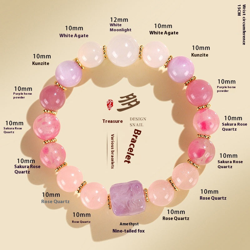 Elegant Crystal Cubic Zirconia Amulet Bracelet Nine Tailed Fox Beaded Bracelet Multi Gemstone Purple Aquamarine