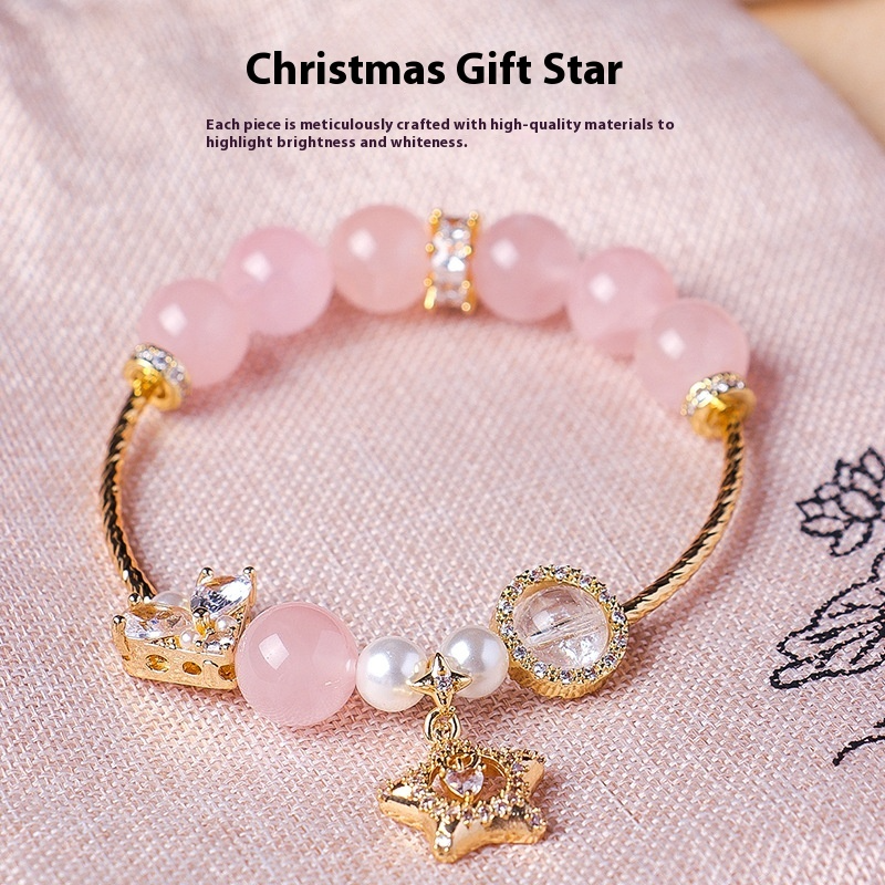 10mm Natural Bolivian Amethyst Star Beaded Bracelet – Elegant Purple Crystal Jewelry for Women | Christmas Gift Idea Lover's Present