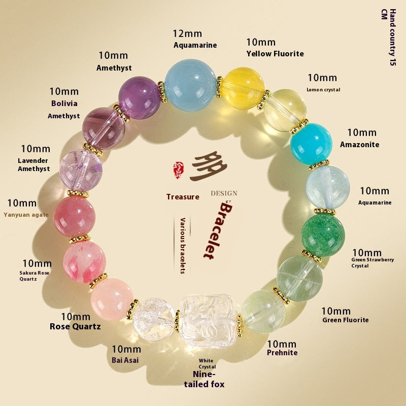 Elegant Crystal Cubic Zirconia Amulet Bracelet Nine Tailed Fox Beaded Bracelet Multi Gemstone Purple Aquamarine